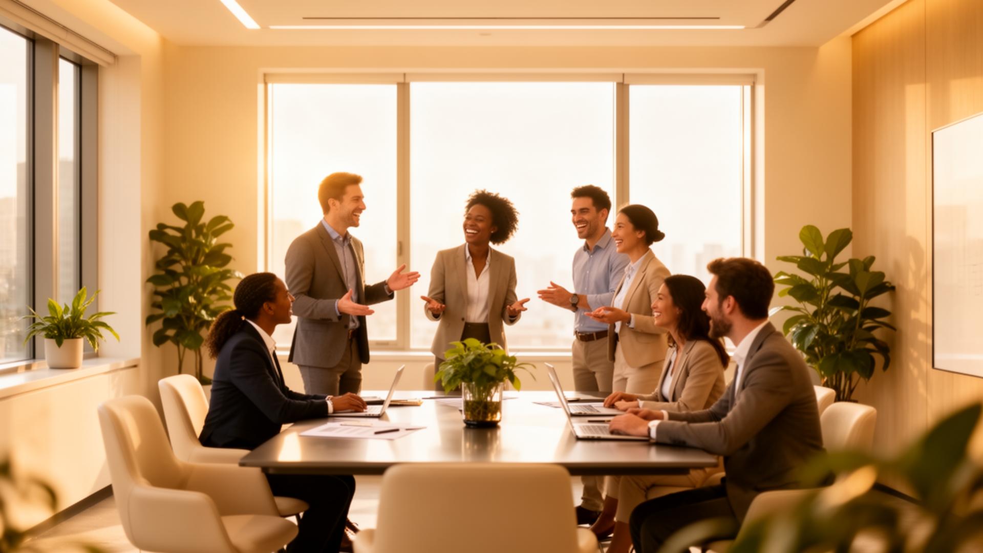 Diverse professionals collaborating in a modern office